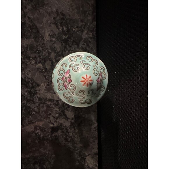 Small Decorative Porcelain Jar With Lid & Floral Motif - Mint Green Pink & White - Picture 5 of 8